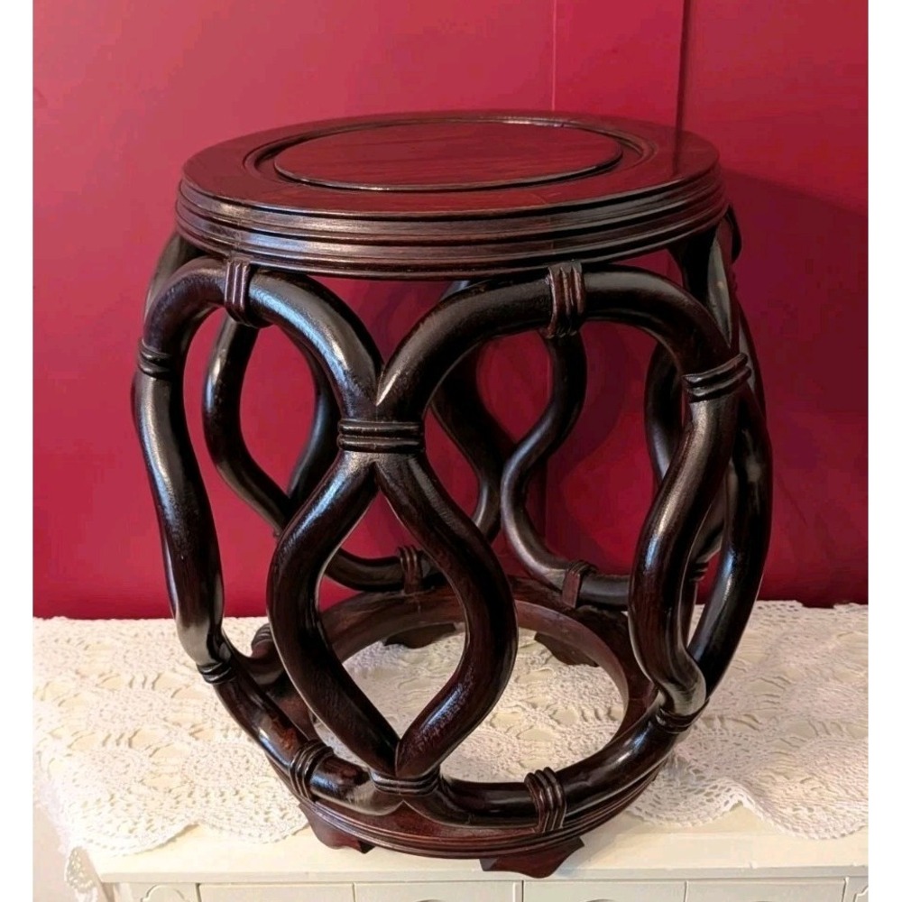 Vintage‎ Chinese Rosewood hardwood drum stool Side/End Table Plant Stand 18"